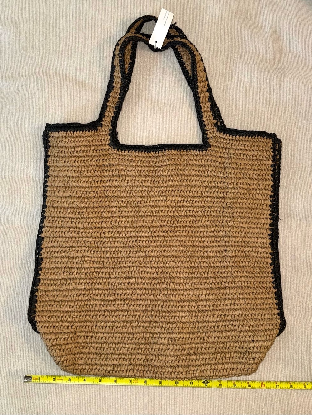 NWT Raffia Beach Bag Sack Beige Tan Neutral Natural Black Large - Picture 1 of 5